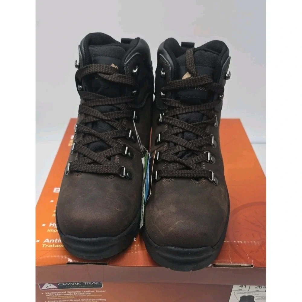Ozark Trail Bandy Men's Hiking Boots Size 7.5 Dark Brown Leather Waterproof